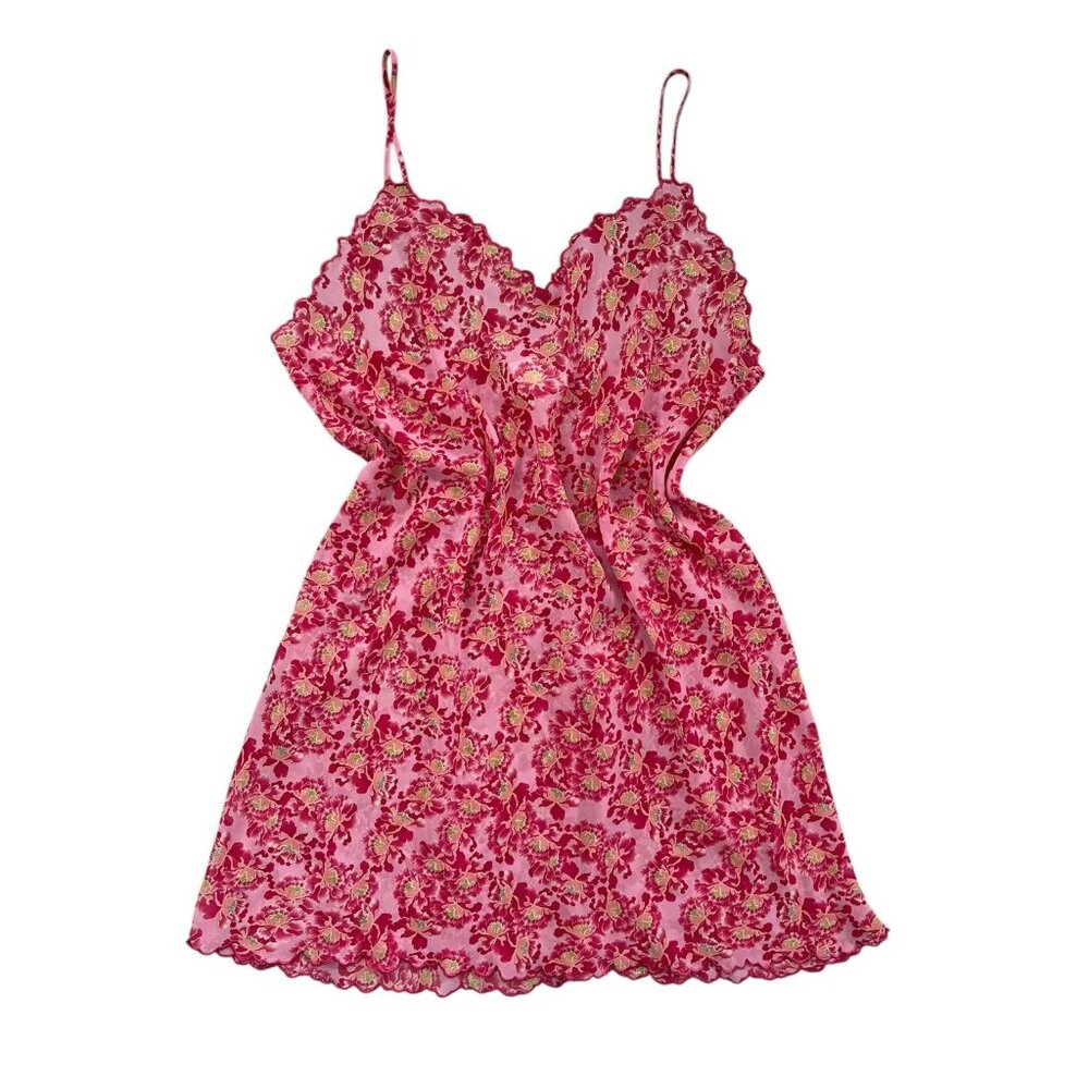 Natori Floral Nightie Mini Slip Pink Size Large Coquette Feminine Fairy Dainty